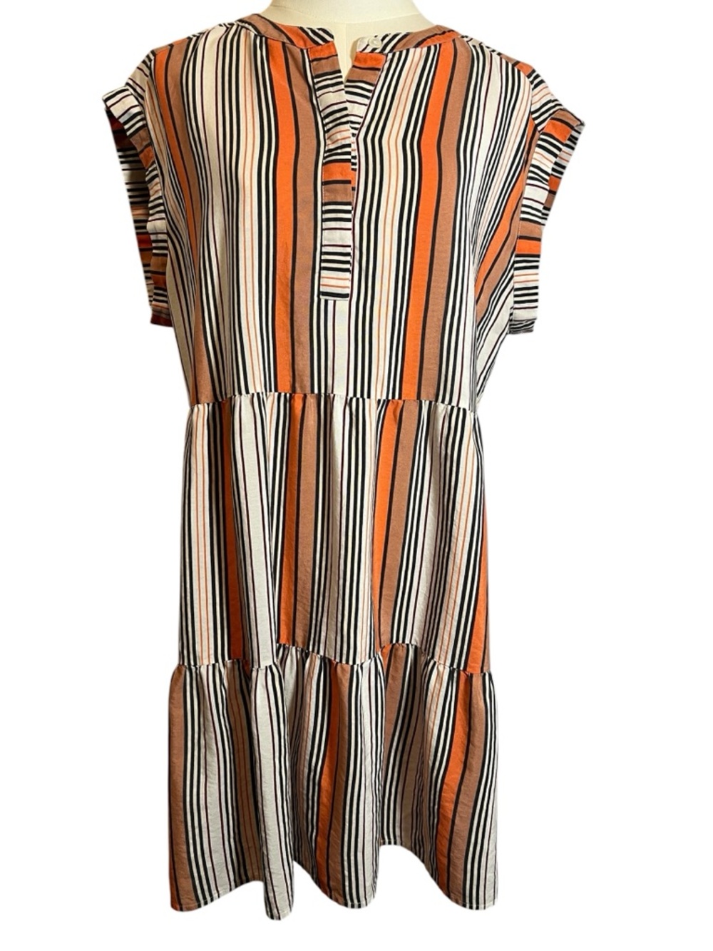 MARIE OLIVER Lachlan Printed Cotton Silk  Vertical Stripe Dress Size Large